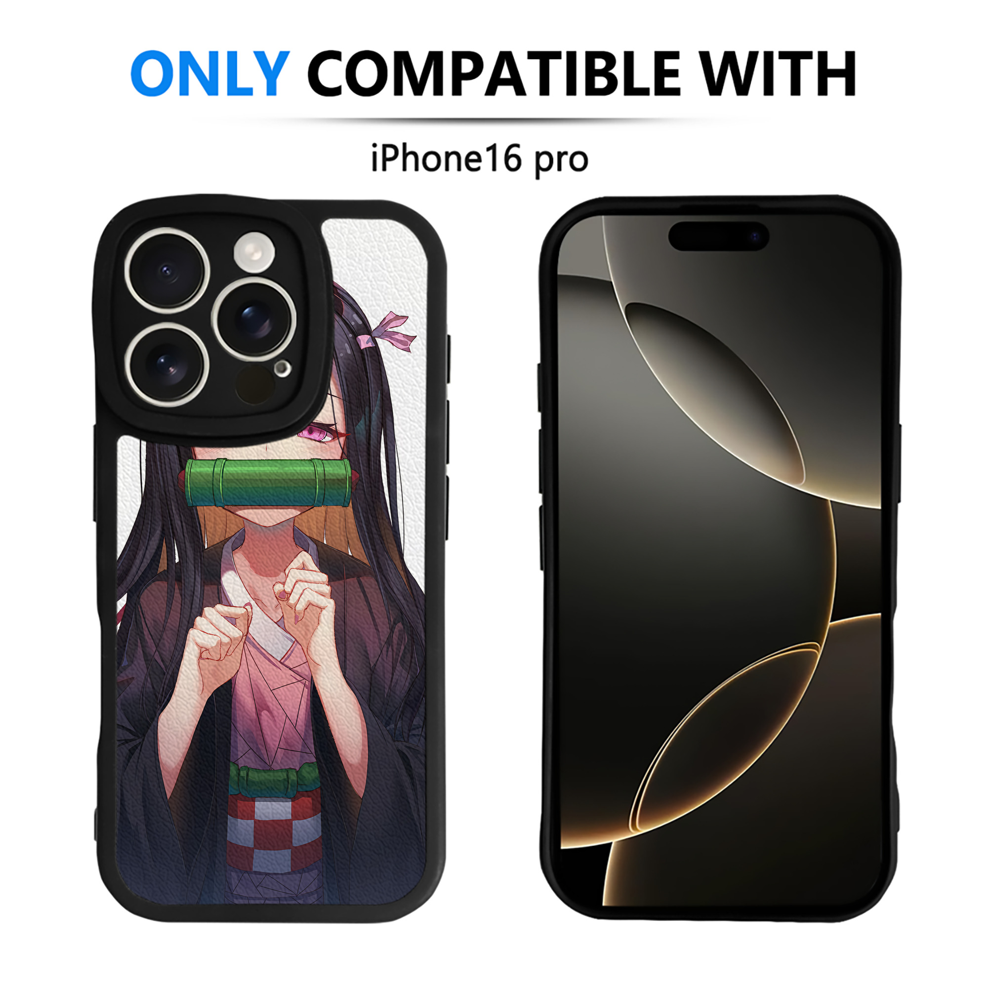 （画像用） 鬼滅の刃（きめつのやいば）竈門 禰󠄀豆子／かまど ねずこ Kamado Nezuko 【iPhone 16シリーズ対応】シリコンスマホケース（レザー調） 材質：シリコン